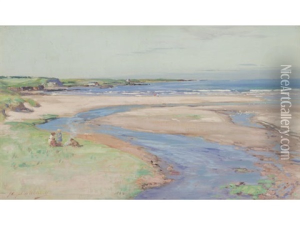 Children On The Beach Oil Painting - John Campbell Mitchell