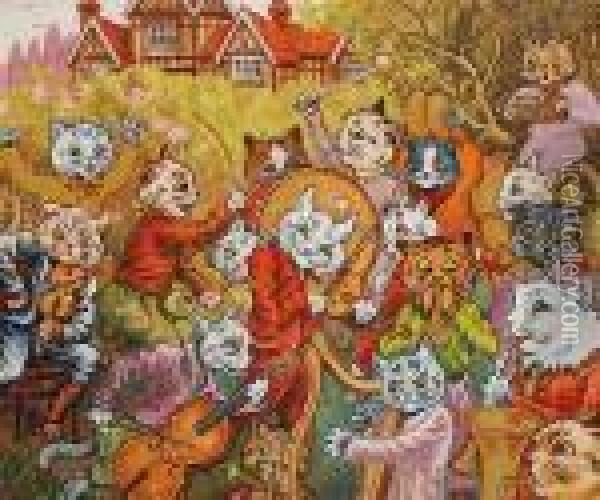 And The Band Plays On! Oil Painting - Louis William Wain