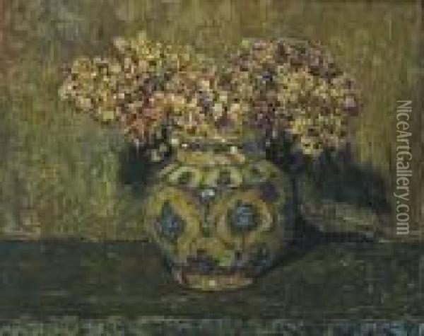 A Still Life With Flowers In A Blue And White Vase Oil Painting - Jan Adam Zandleven
