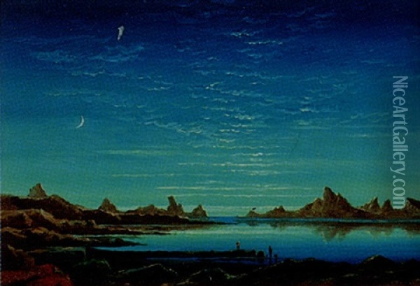 Moonlit Beach Scene Oil Painting - Sarah Louise Kilpack