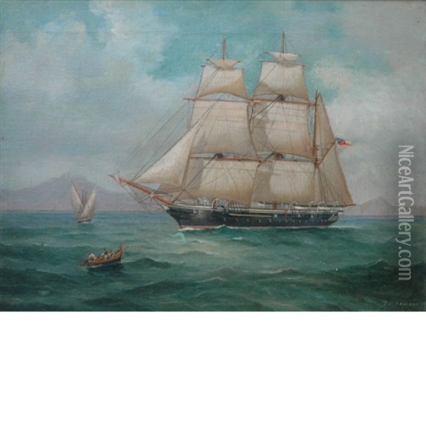 Sailing Ship Off The Italian Coast Oil Painting - Antonio de Simone