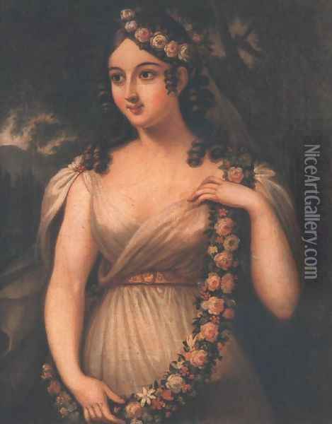 Spring Flora, May c. 1830 Oil Painting - Janos Rombauer