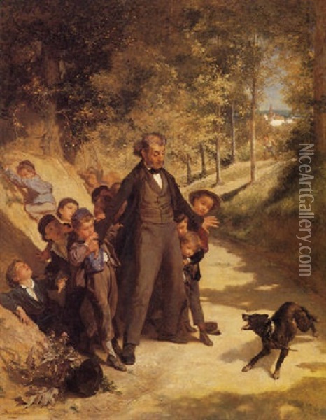 Protecting The Schoolchildren Oil Painting - Andre Henri Dargelas