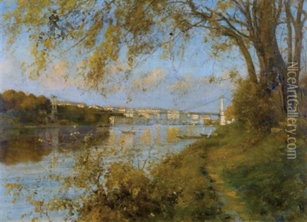 La Passerelle Saint-georges Et Le Pont Bonaparte A Lyon Oil Painting - Marco Calderini