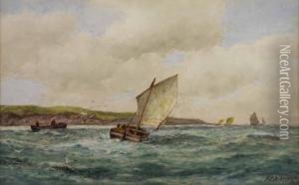 Crabbers Off The Coast Oil Painting - Frederick James Aldridge