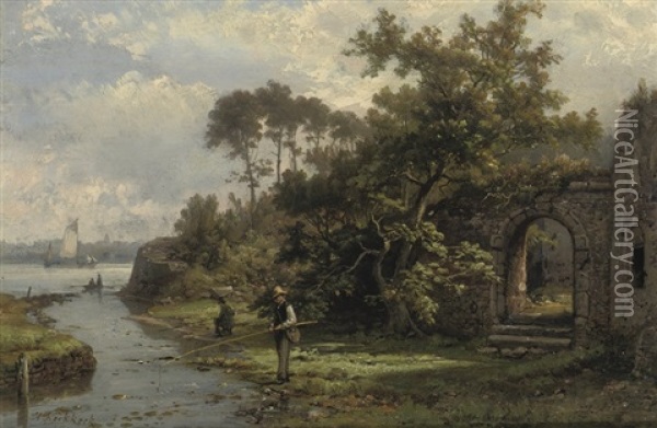 Fishermen Near A Ruin In Summer Oil Painting - Hermanus Koekkoek the Elder