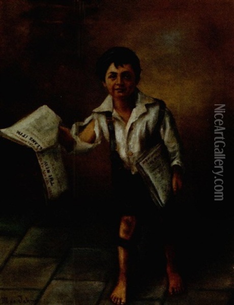 Newsboy Selling The New Orleans Item Oil Painting - Marie Therese de Jaham