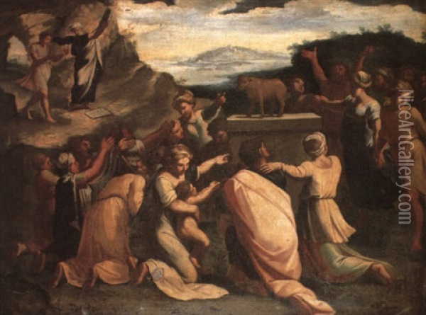 The Worship Of The Golden Calf Oil Painting - Pietro da Cortona