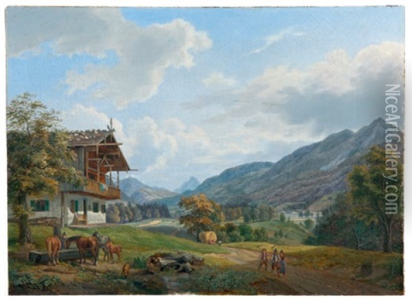 Am Eingang Der Jachenaund Oil Painting - Heinrich Adam