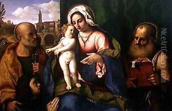 Virgin and Child with St. Peter, St. Jerome and a Donor Oil Painting - Palma Vecchio (Jacopo Negretti)