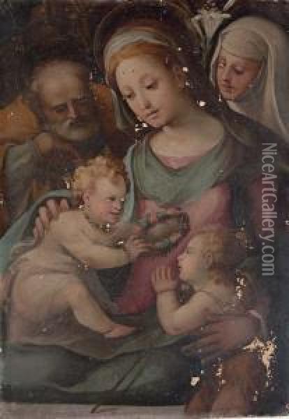 The Holy Family With Saints John The Baptist And Anne Oil Painting - Arcangelo Salimbeni
