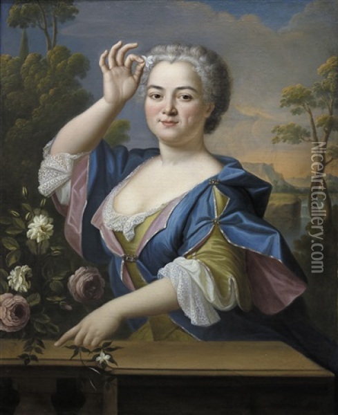 Retrato De Dama Con Jazmines Y Rosas Oil Painting - Pierre Gobert