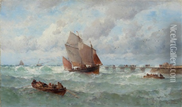 Ships On A Rough Sea Oil Painting - Theodor Alexander Weber
