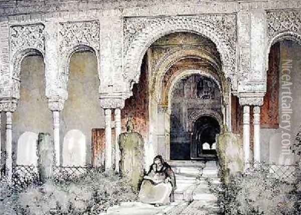 Entrance to the Hall of the Two Sisters Oil Painting - John Frederick Lewis