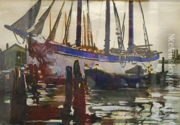 Dock Scene Oil Painting - Vladimir Pavlosky