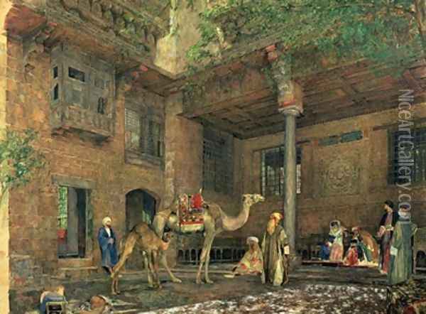 Courtyard of the Painters House Cairo Oil Painting - John Frederick Lewis