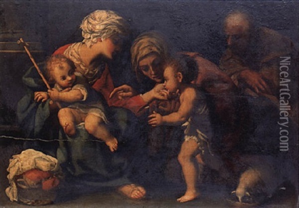 The Holy Family With The Infant Saint John The Baptist And Saint Elizabeth Oil Painting - Bartolomeo Schedoni