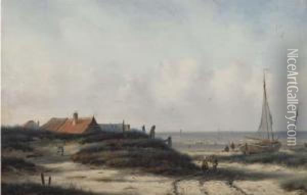 Fisherfolk By A Village On The Dutch Coast Oil Painting - Carl Eduard Ahrendts