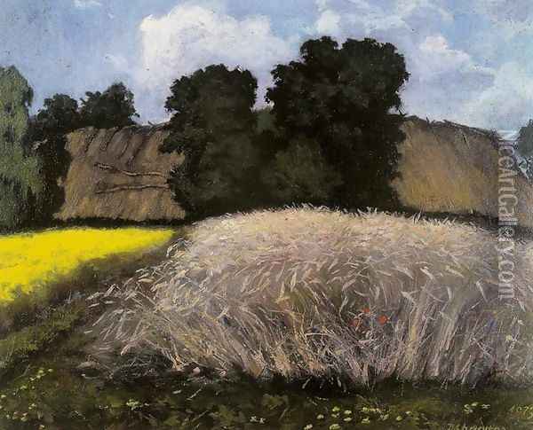 Behind the Barns Oil Painting - Jozef Charyton