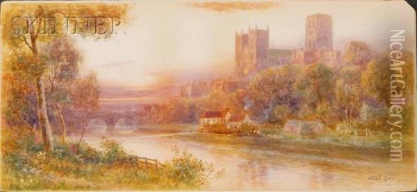 View Of The Durham Cathedral From Across The River Wear Oil Painting - Walker Stuart Lloyd