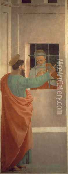 St Paul Visits St Peter in Prison 1481-82 Oil Painting - Filippino Lippi