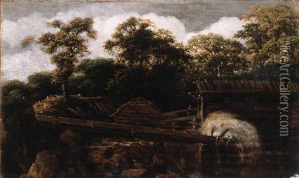 A Sawmill On A River At The Edge Of A Wood Oil Painting - Allart Van Everdingen