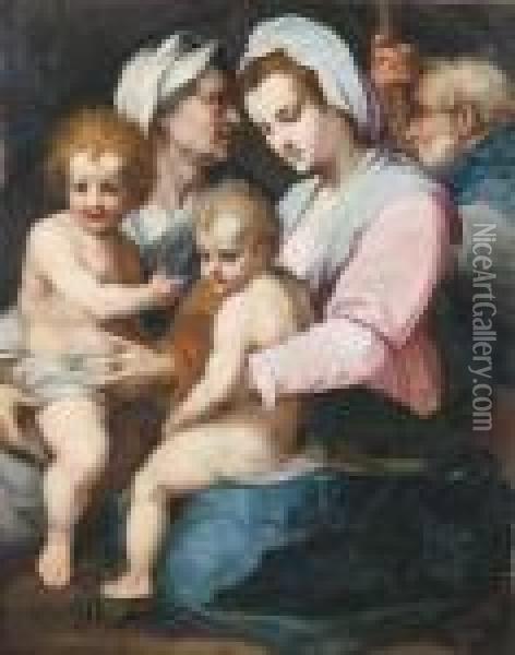 The Holy Family With Saint Elizabeth And The Infant Saint John Thebaptist Oil Painting - Andrea Del Sarto