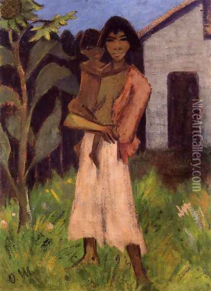 Stehende Zigeunerin mit Kind Oil Painting - Otto Mueller