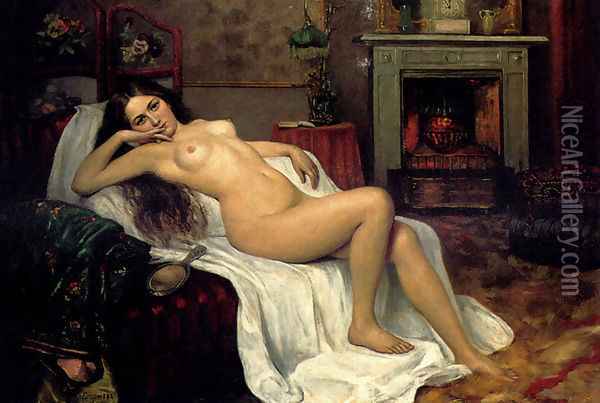 Reclining Nude On A Draped Sofa Oil Painting - Sergei Semenovich Egornov