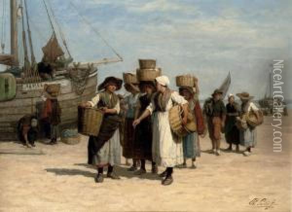 Terugkeer Van De Vischafslag: After The Day's Catch Oil Painting - Philippe Lodowyck Jacob Sadee
