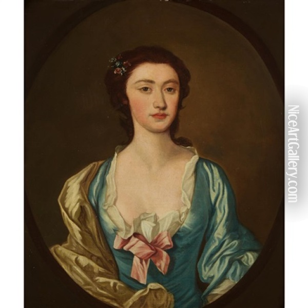 Portrait Of A Lady In Blue Oil Painting - Allan Ramsay