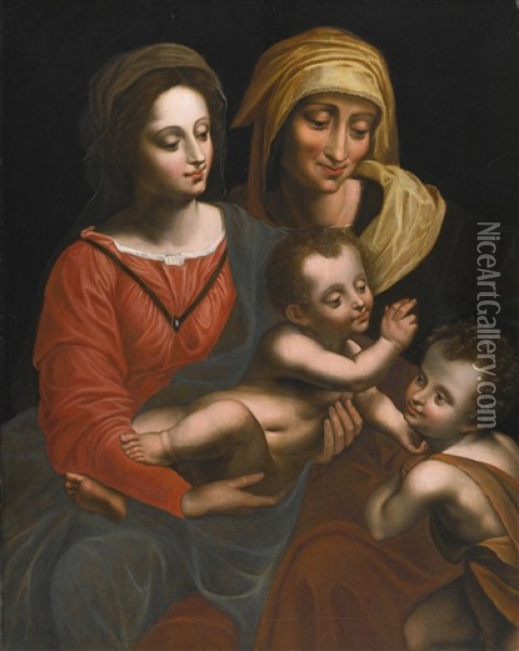 The Virgin And Child With Saint Anne And Saint John The Baptist Oil Painting - Leonardo Da Vinci