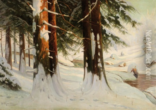 Sonnendurchfluteter Winterwald Oil Painting - Walter Moras