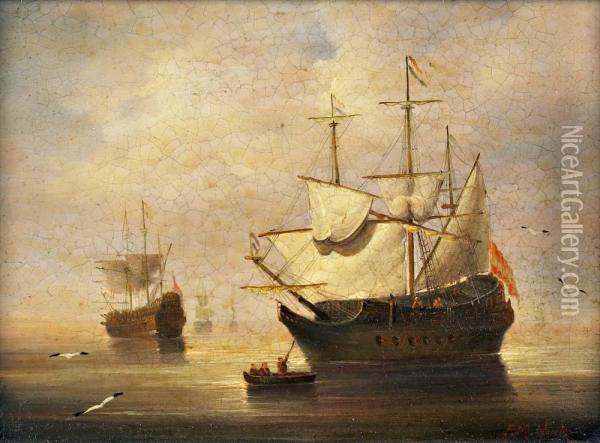 Marinha Com Galeoes Oil Painting - Frederick M. Hulk