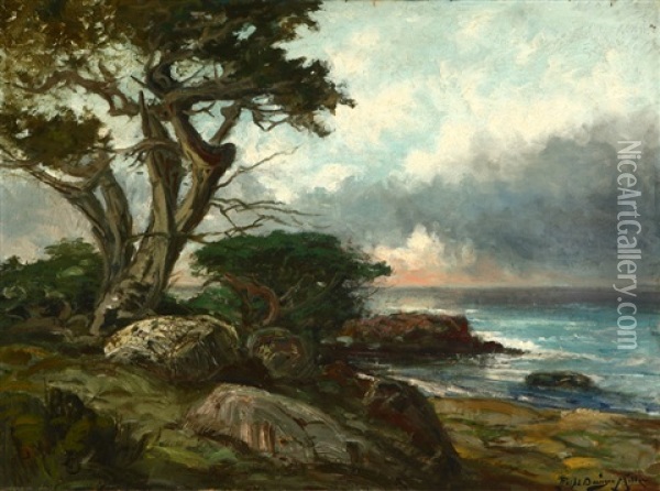 Cypress Trees On The Carmel Coast Oil Painting - Ralph Davison Miller