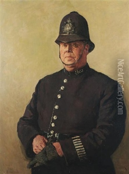 Portrait Of Constable Horace Hood Oil Painting - Arthur Briscoe