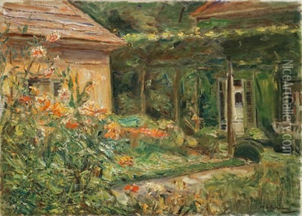 Blumenstauden Am Gartnerhauschen Nach Nordosten Oil Painting - Max Liebermann