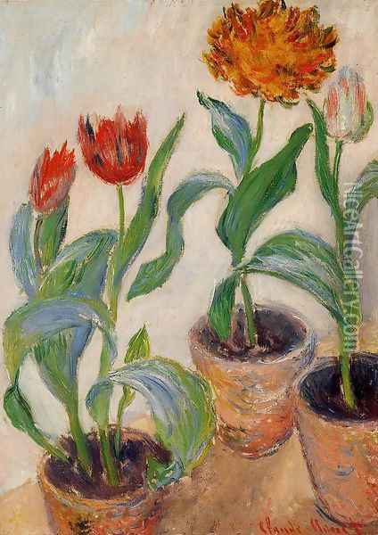 Three Pots Of Tulips Oil Painting - Claude Oscar Monet