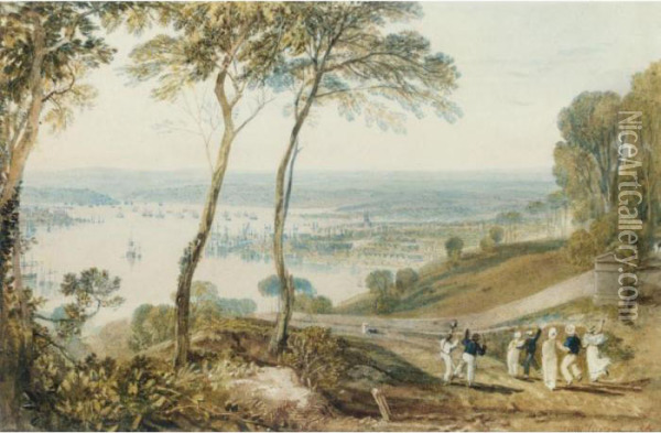 Plymouth, From Mount Edgcumbe Oil Painting - Joseph Mallord William Turner