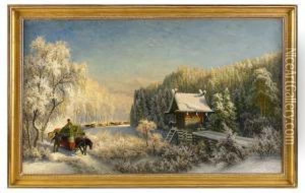 Sladfolje Och Njalla - Motiv Fran Dalarna Oil Painting - Olof Arborelius