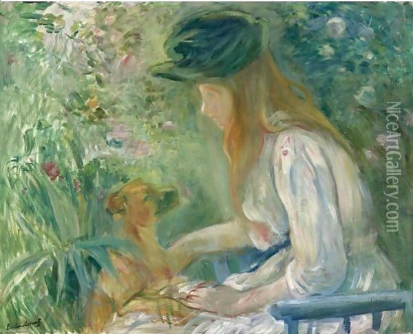 JEUNE FILLE AU CHIEN Oil Painting - Berthe Morisot