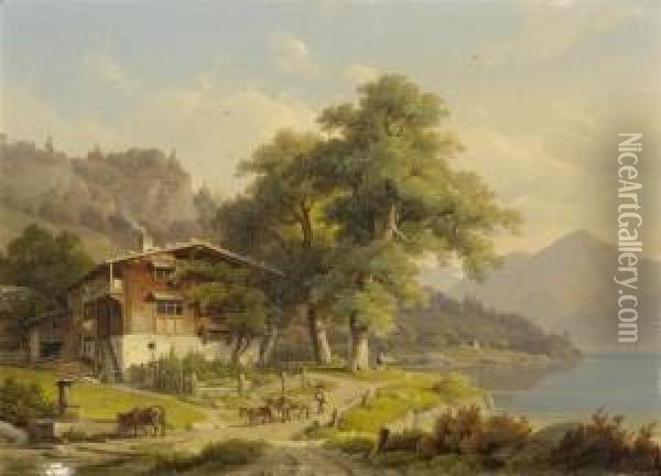 Rural Landscape With Lake Oil Painting - Wilhelm Rudolf Scheuchzer
