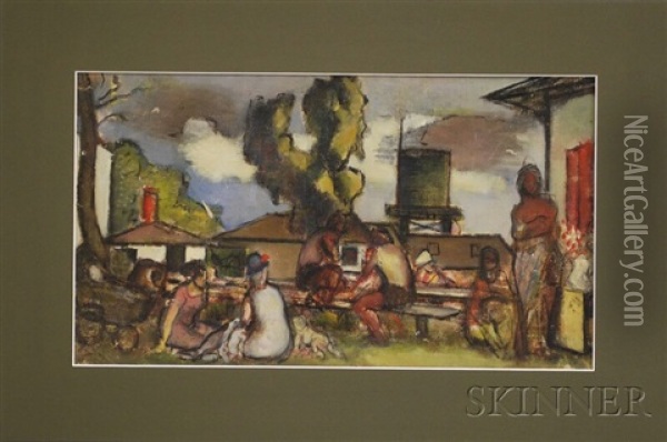 Mural Study: In The Park Oil Painting - Simkha Simkhovitch