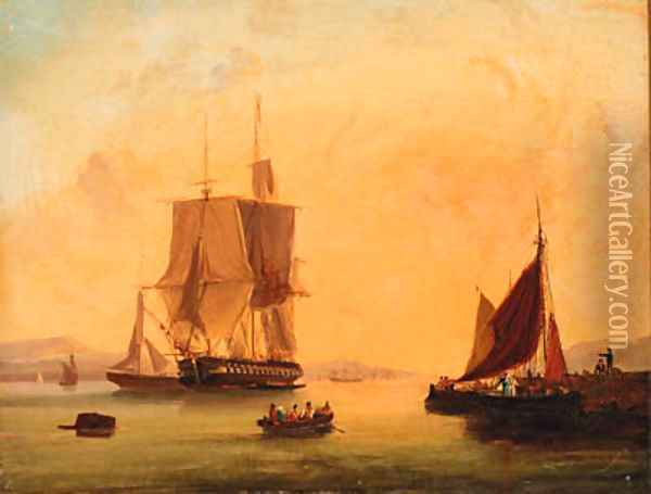 Shipping off the coast; and Shipping at anchor Oil Painting - William Calcott Knell