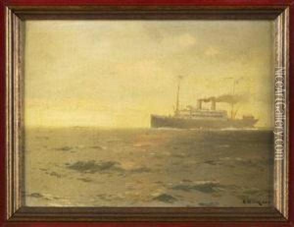 Shipping In Calm Seas Oil Painting - Hanzen Aleksei Vasilievitch