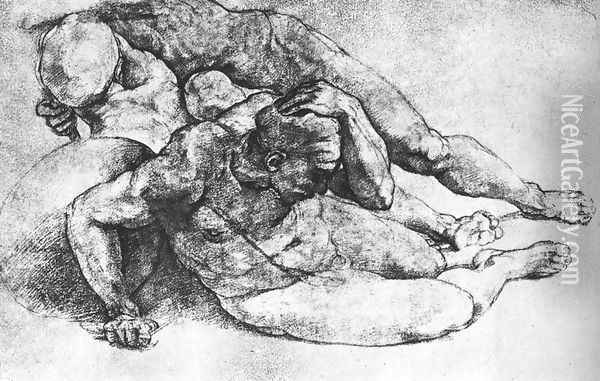 Male Figures 1530s Oil Painting - Michelangelo Buonarroti