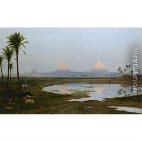The Pyramids At Daybreak Oil Painting - Jean-Leon Gerome
