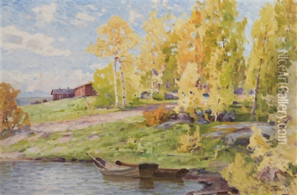Birches On The Shore Oil Painting - Mikael Stanowsky
