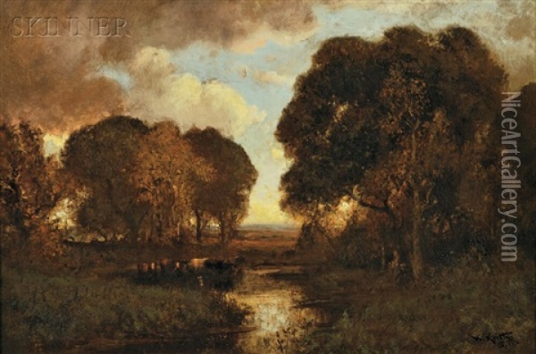 Autumn Sunset (sonoma Creek, Sonoma County, California) Oil Painting - William Keith