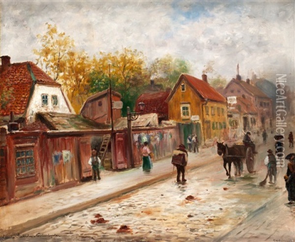 Gamla Stockholm Norrlandsgatan Oil Painting - Frans Wilhelm Odelmark